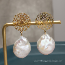 J3816 Natural Fresh Water Baroque Pearl Stud Earring For Women Fine Jewellery